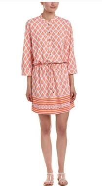 CabanaLife Drawstring Short Dress in Orange Print Size Small